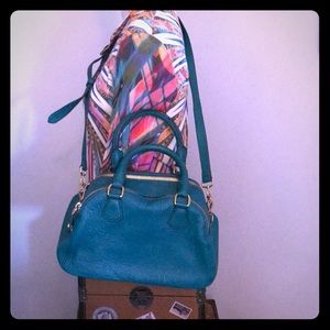 J. Crew leather teal satchel EUC